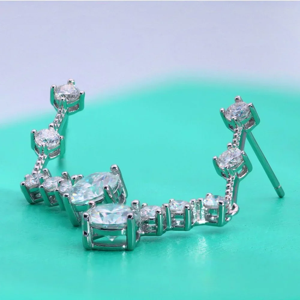 Certified 3ct. t.w. Moissanite Diamond Drop Linear Long Earrings NEW